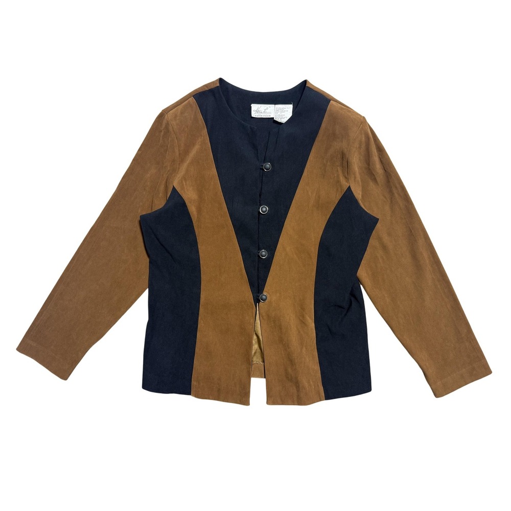 Kathie Lee Collection Jacket Womens 16 Brown Black Colorblock Collarless Blazer
